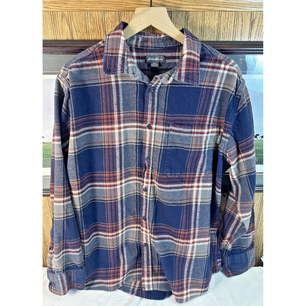 Eddie Bauer Men's Flannel‎ Shirt BLUE BURGUNDY Plaid Checked 2XL, XXL